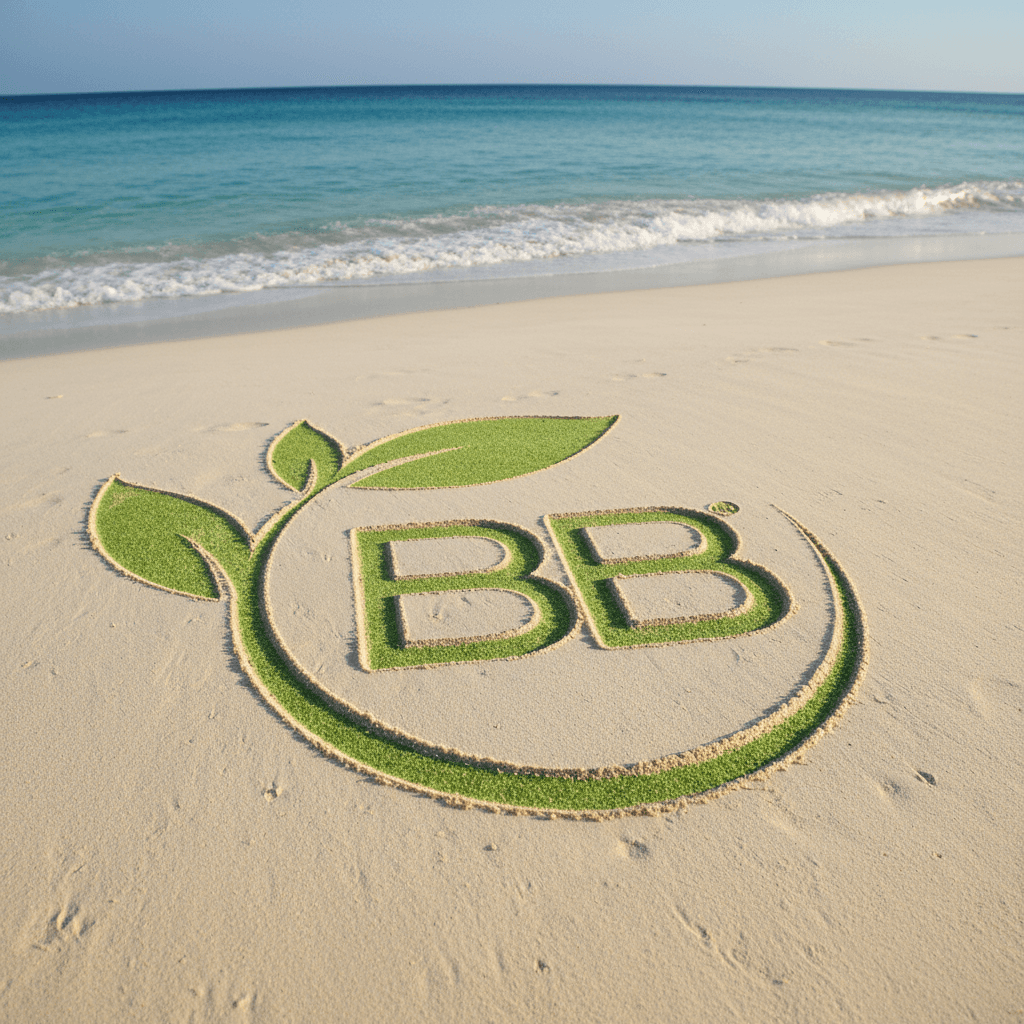 BioBottles® logo on a clean beach